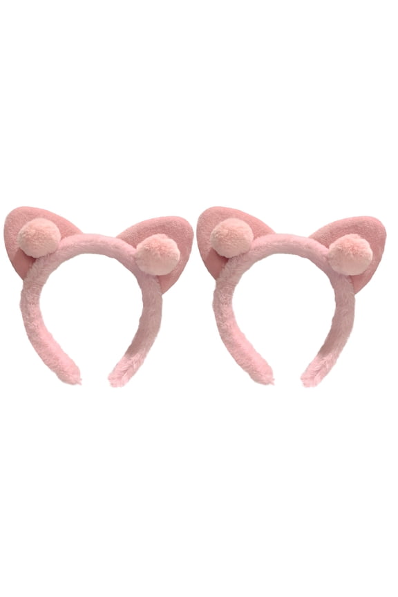 2Pcs Pink Animals Ears Headband Soft Protection Hair Hoops for Washing Face and Makeup