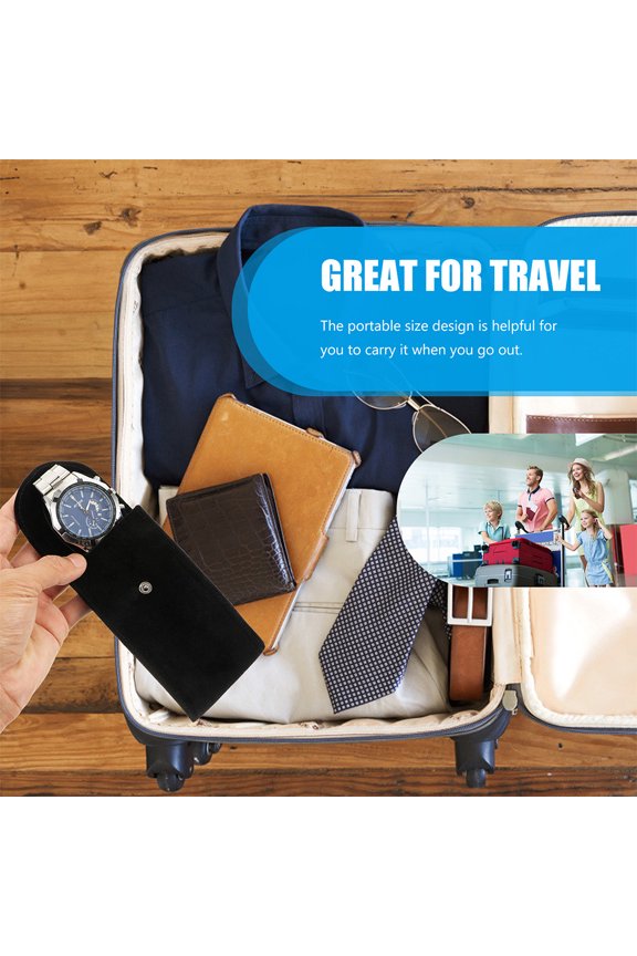 2Pcs Travel Watch Storage Bag Black Portable Watch Pouch with Built-in Pad and Secure Snap