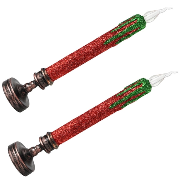 Mobutofu 2Pcs Red Plastic Led Candles for Christmas and Wedding Decoration 9.6X2.2X2.2in