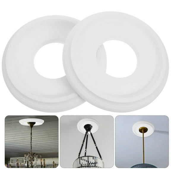 Mobutofu 2Pcs White Ceiling Medallions for Light Fixtures Decorative Lamp Bases Elegant Design
