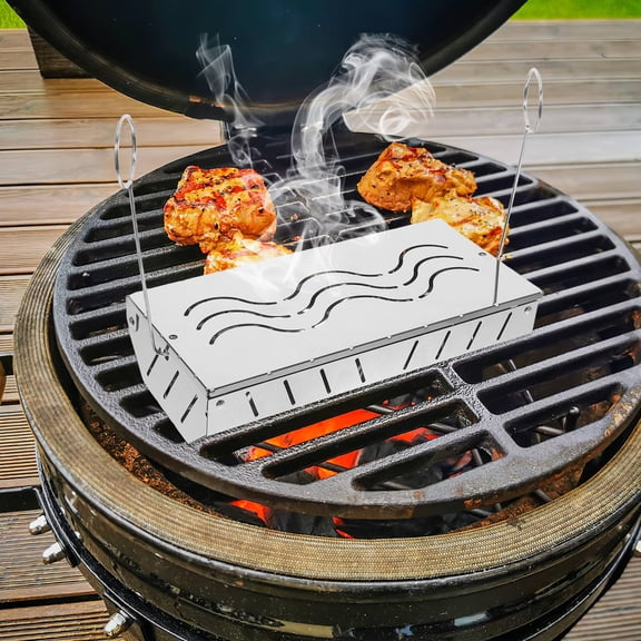 Mobutofu 2Pcs Plated Silver Bbq Smoking Box Portable Grill Wood Chip Smoke Container