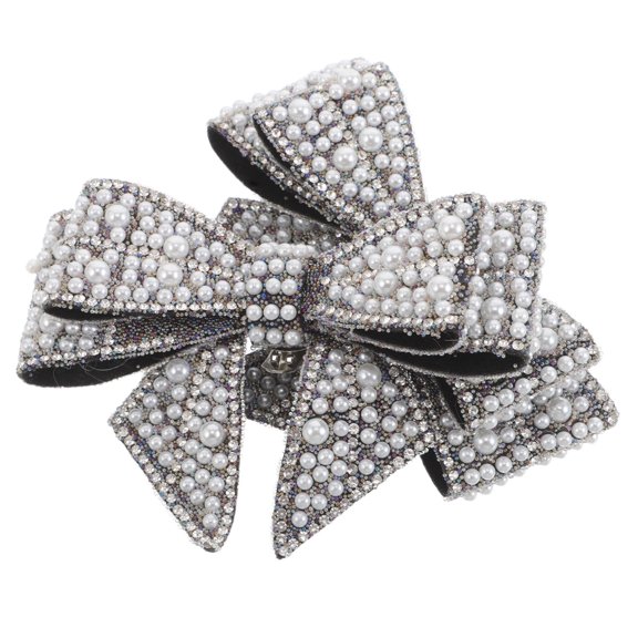 Mobutofu Black Bow Rhinestone Shoe Clips Faux Pearls Elegant Decorative Accessories