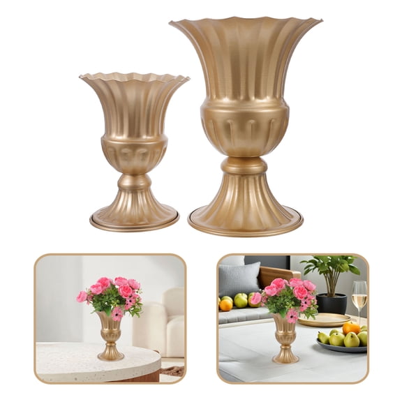 Mobutofu 2Pcs Classic Golden Iron Flower Vase Retro Pedestal Planter for Wedding and Home