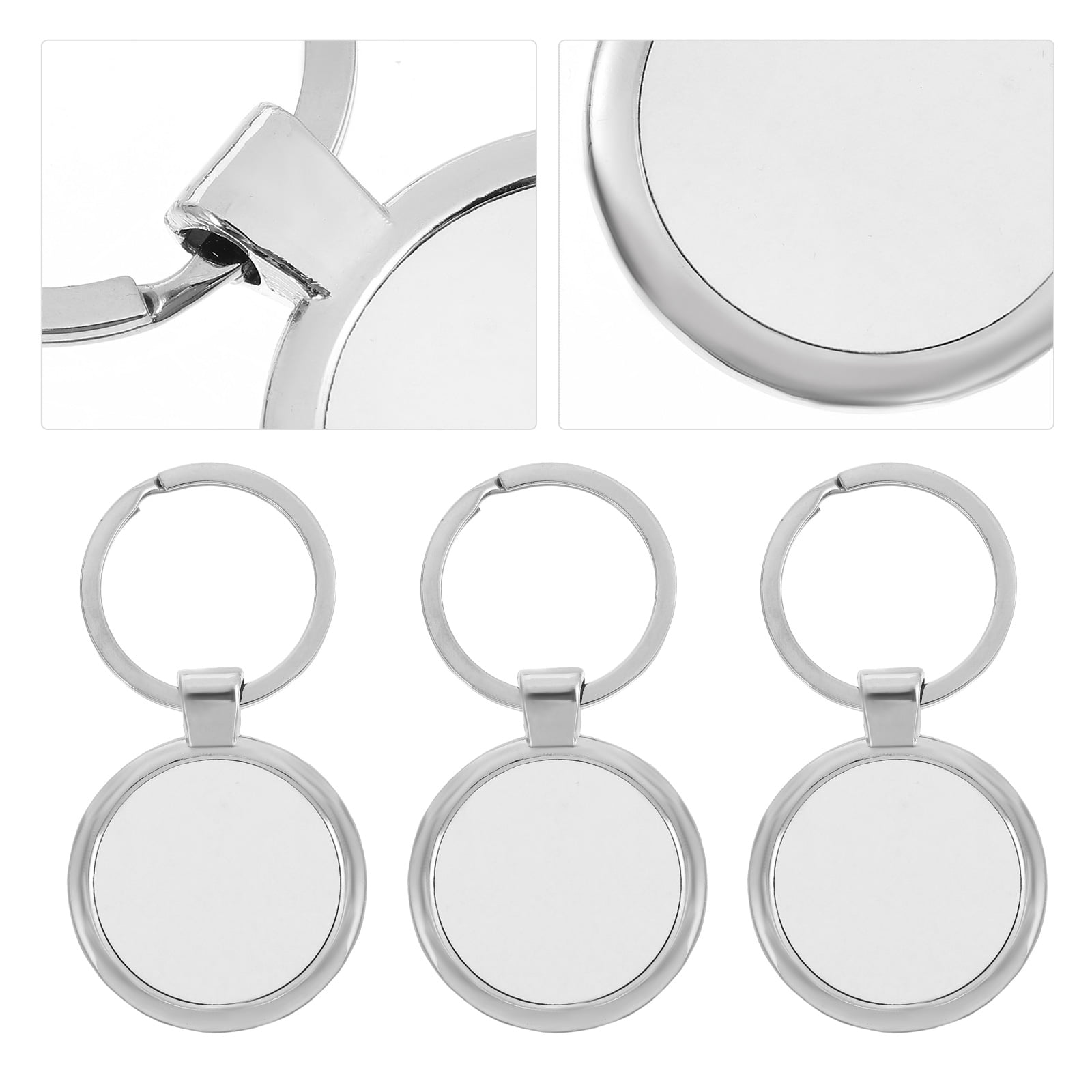 Mobutofu 3Pcs Blank Metal Tag Keyrings Silver Round Diy Key Chain For ...