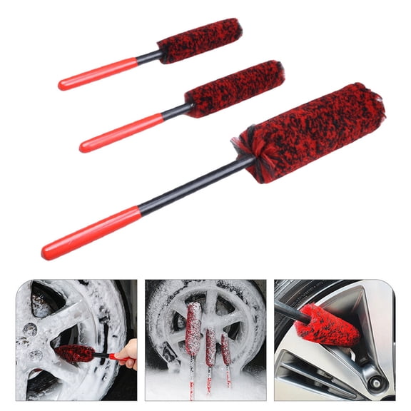 Mobutofu 3Pcs Ergonomic Handle Rim Cleaning Brush Set Soft Cleaning for Car Owners 12*1.8*1.8in