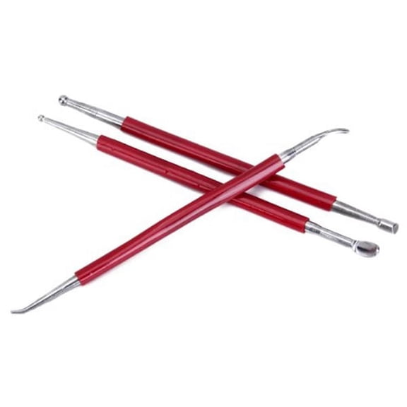 Mobutofu 3Pcs Metal Pottery Clay Tools with Red Handles for Sculpting and Carving Art Projects