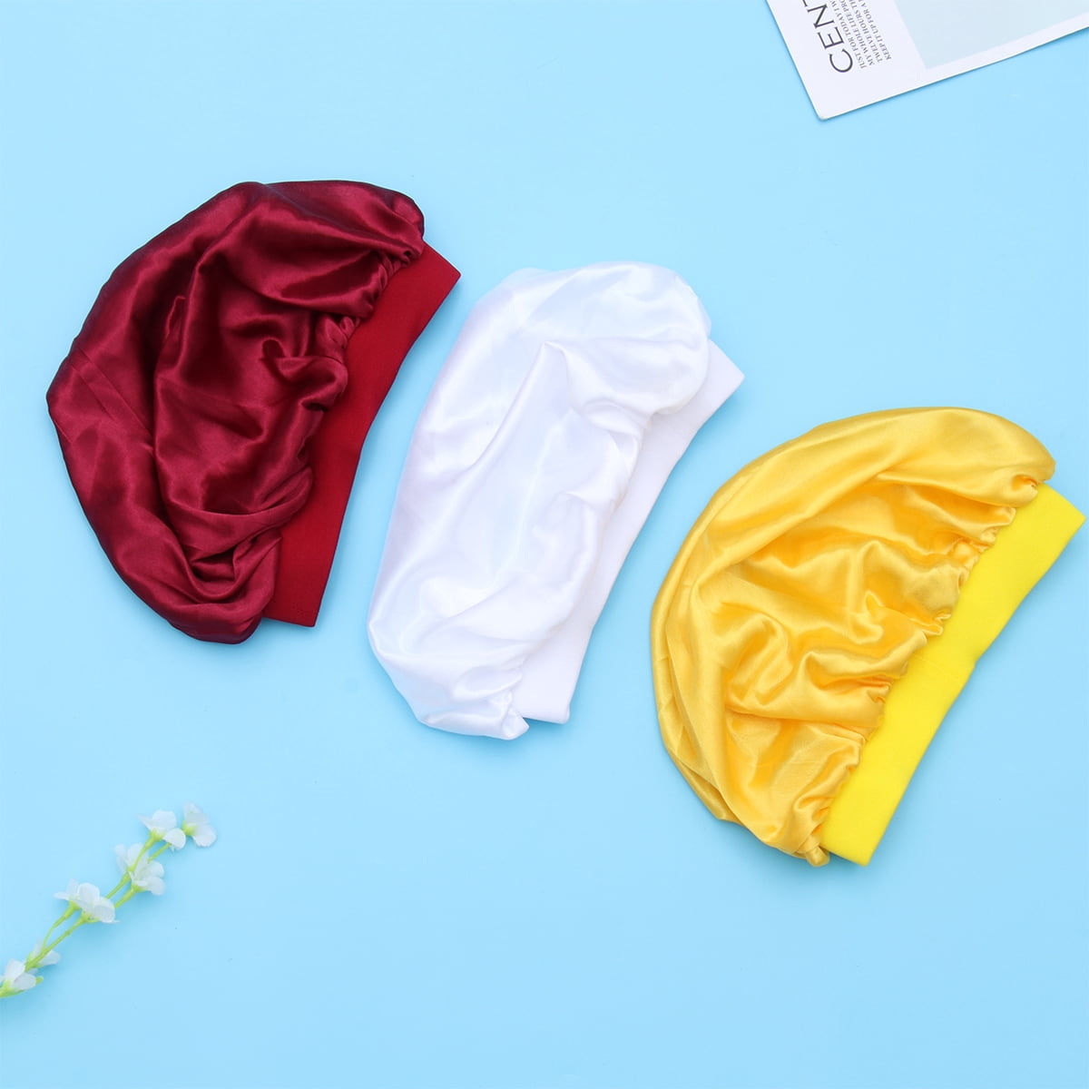 Mobutofu 3Pcs Satin Sleep Bonnet Cap Elastic Stretch Hair Protection ...