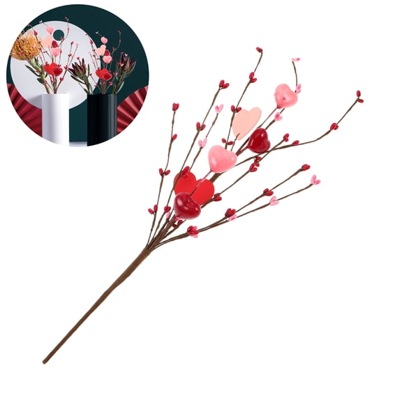 Mobutofu 3-Pack Valentines Day Heart Picks Artificial Foam Flower Stems Red Romantic Table Decoration