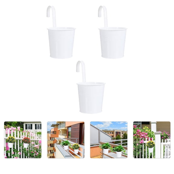 Mobutofu Set of 3 White Metal Flower Pots, Small Iron Plant Buckets for Indoor and Outdoor Decor, 0.47x3.93x3.93 Inches