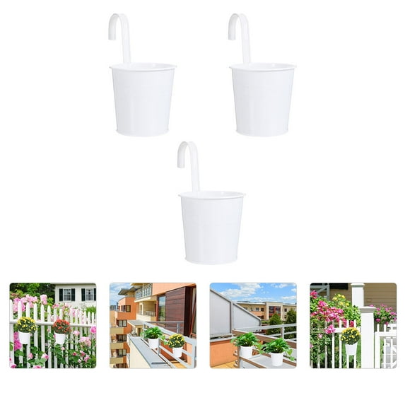 Mobutofu 3Pcs White Iron Flower Pot Metal Bucket Suitable For Living .47X3.93X3.93 In