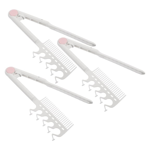 Mobutofu 3-Pack White V-Shaped Foldable Hair Straightening Combs with Anti-Static Technology and Portable Design for Use