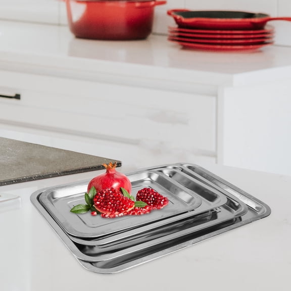 Mobutofu 4Pcs Plated Silver Metal Bread Tray Stainless Steel Serving Platter for Dining