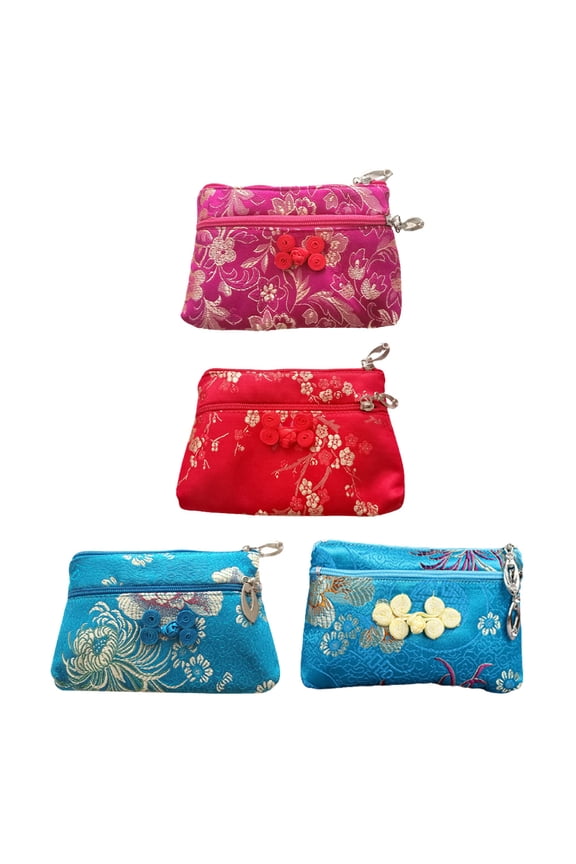 4Pcs Chinese Style Silk Pouch Purse Compact Change Pocket with Beautiful Colors