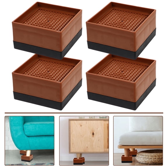 Mobutofu 4-Pack Heavy Duty Brown Furniture Risers for Bed, Couch, Table & Chair Legs - Supports