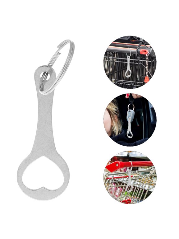 4Pcs Stainless Steel Grocery Shopping Cart Token Keychain Durable Trolley Tool