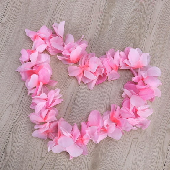 Mobutofu 4Pcs Set Pink Ruffled Silk Flower Hawaiian Leis And Wreath For Girls And Women Luau Party Supplies
