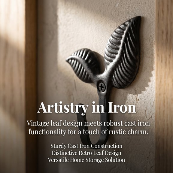 Mobutofu Black Vintage Leaf Hooks, Multifunctional Wall Mounted, 4Pcs