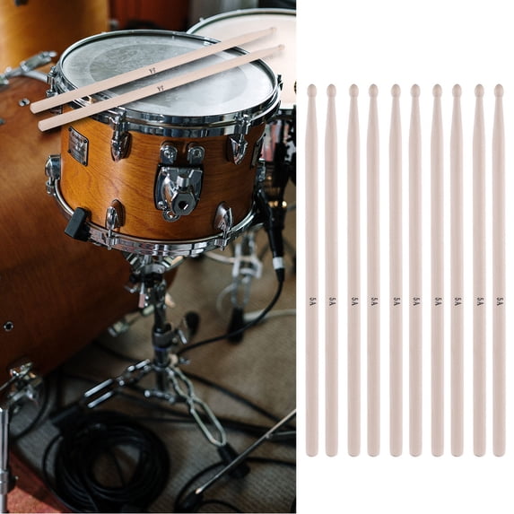 Mobutofu 5 Pairs Maple Wood Drum Sticks for Everyday Practice and Performance Use 1.5x16In
