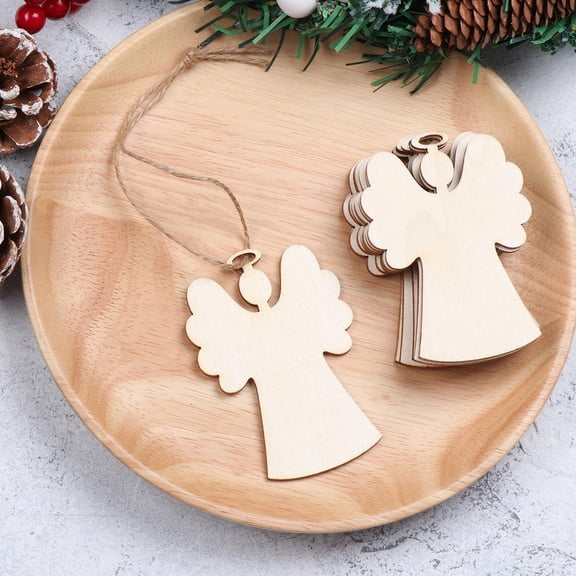 Mobutofu 50Pcs Christmas Tree Hanging White Angel Shape Wooden Craft Ornaments For Party