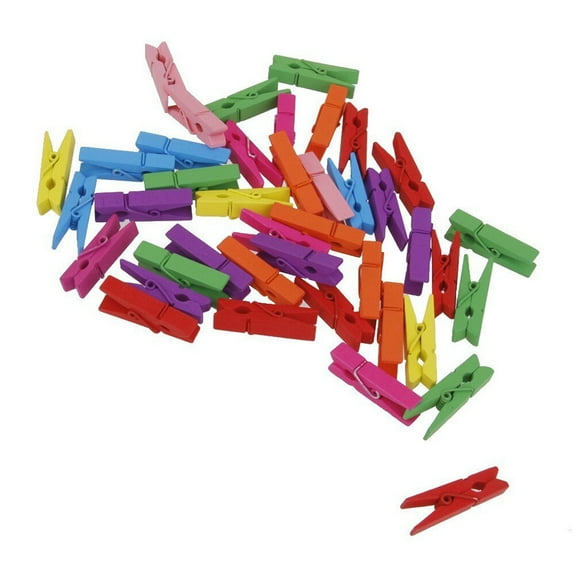 Mobutofu 50-Pack Mini Wooden Clothespins with Metal Spring for Laundry, Crafts, Home, Party, and Projects