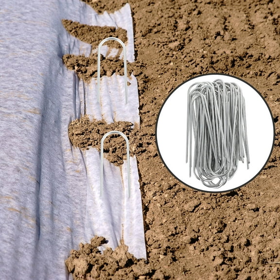 Mobutofu 50Pcs Silver U-shaped Metal Stakes For Ground Anchoring Tents And Canopies