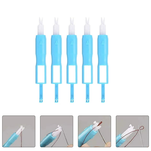 Mobutofu 5-Pack Automatic Needle Threader Sewing Machine Needle Inserter Plastic Sewing Tool