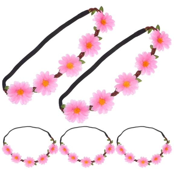 Mobutofu 5Pcs Bohemia Style Pink Flower Wreath Headband for Cheerleader Performance and Photo Prop