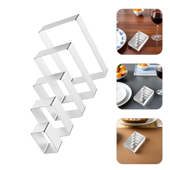 Mobutofu 5-Piece Plated Stainless Steel Rectangular Cookie Cutter Set for Baking Cakes, Pastries & More