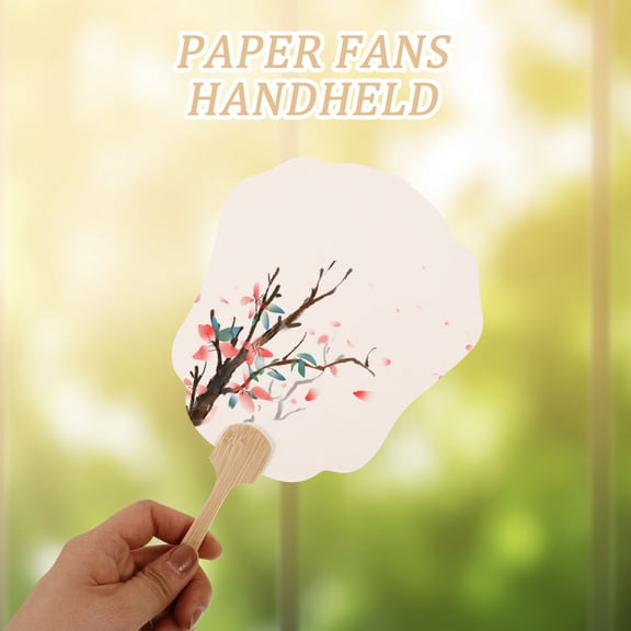 Mobutofu 5Pcs DIY Paper Fans Handheld Blank Painting Fans with Wood and Paper for Summer Decoration