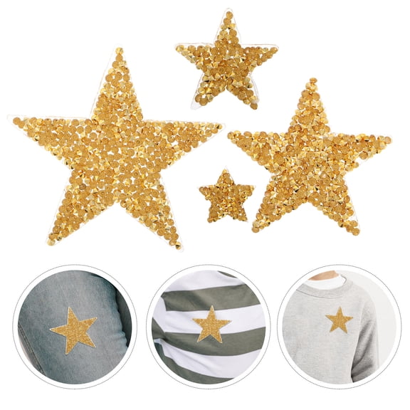 Mobutofu 60Pcs Golden Star Sewing Appliques Iron on Patches for Decorating Clothes