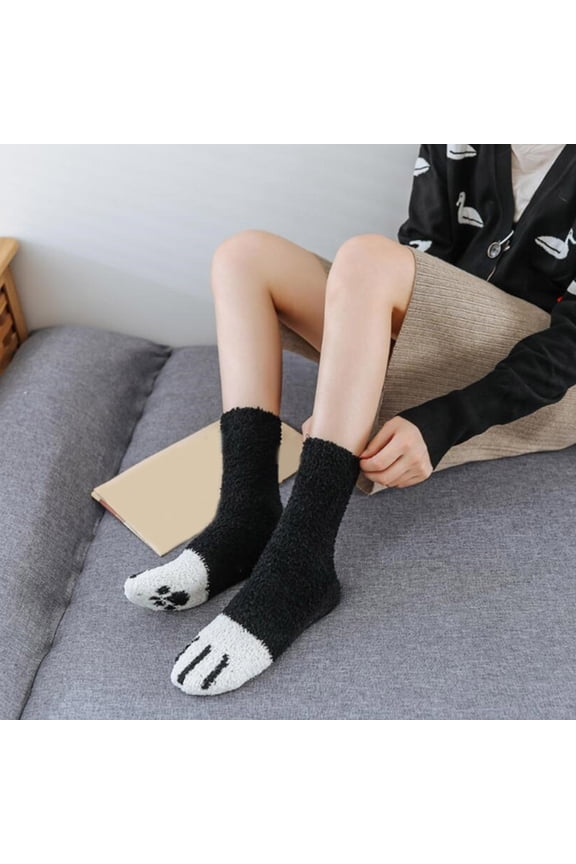 6 Pairs Winter Warm Coral Fleece Socks with Cute Cat Paw Design, Cozy Bed Socks for Men and Women