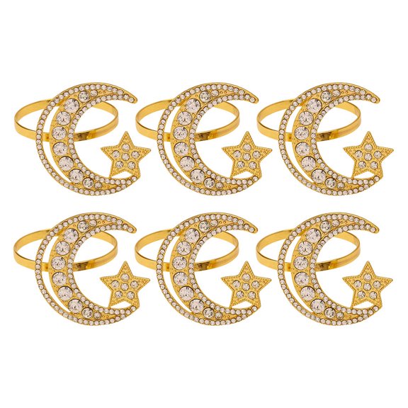 Mobutofu 6Pcs Metal Plated Gold Napkin Buckles Rhinestone Napkin Holders for Stylish Table Settings