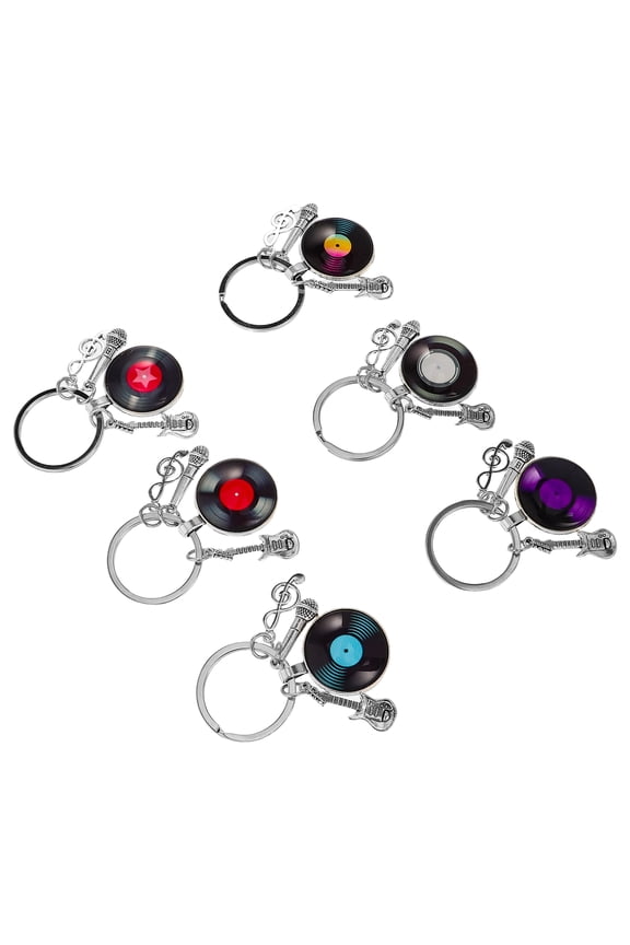 6Pcs Metal Vinyl Record Keyring Retro Music Pendant for Backpack and Purse Hanging