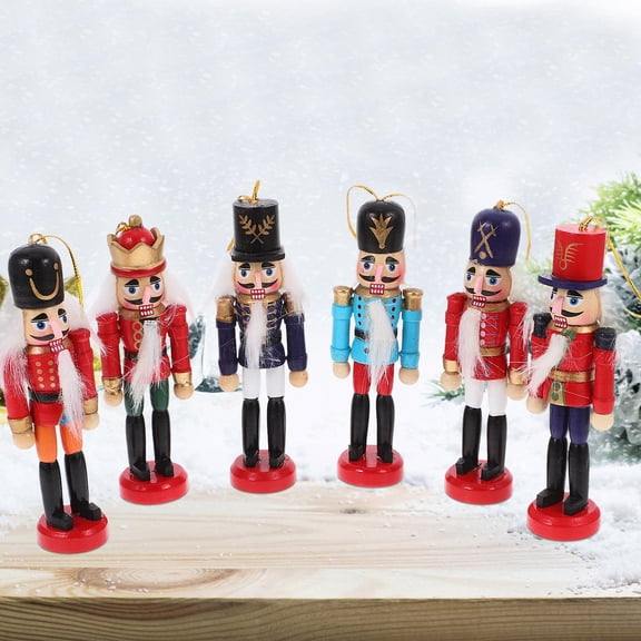 Mobutofu 6-Piece Wooden Nutcracker Christmas Ornaments, Assorted Color Xmas Tree Hanging Decorations for Holiday Home Decor