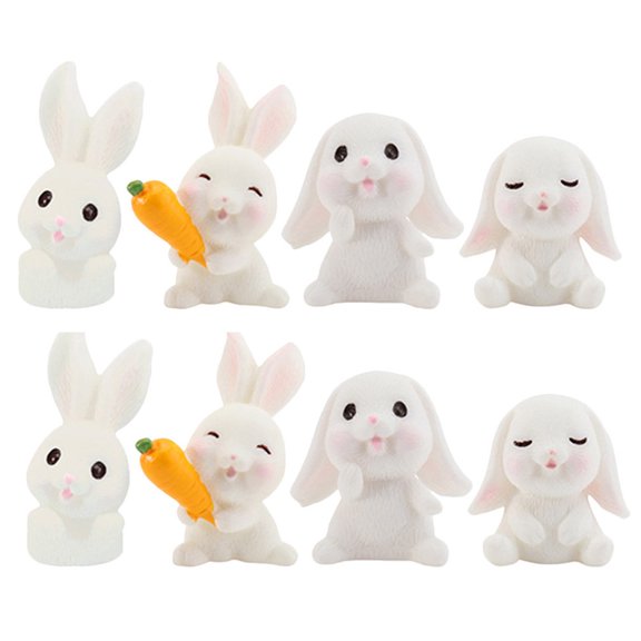 Mobutofu 8-Piece White Bunny Animal Resin Models Decorative Bonsai Props for Home Decor and Craft Display