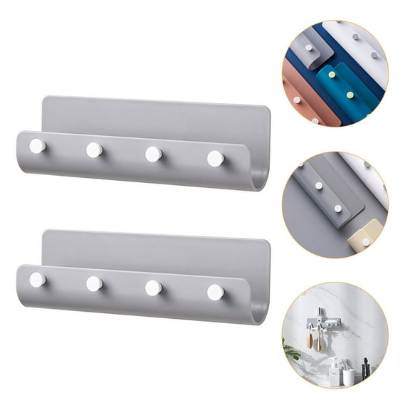 Mobutofu Bathroom Storage 2Pcs Floating Shelves Modern Style Grey Plastic Towel Hook for Bathroom 8.6x2.7in