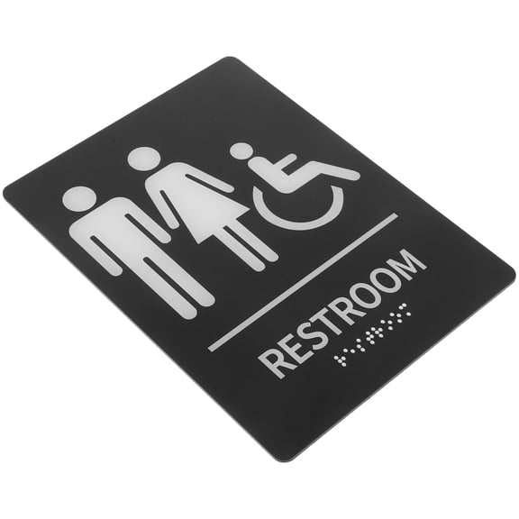 Mobutofu Black Acrylic Gender Neutral Restroom Sign with Braille, Flat Rectangular Design, Daily Use