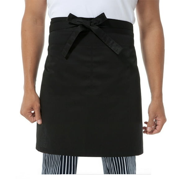 Mobutofu Black Chef Half Apron 1Pack Polyester Material Short Waist Apron for Men and Women in Kitchen Work