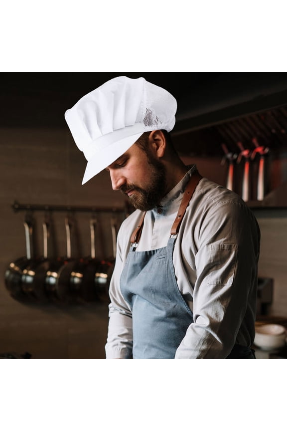 Lightweight Breathable White Chef Hat Mesh Protective Work Cap for Clean Hair