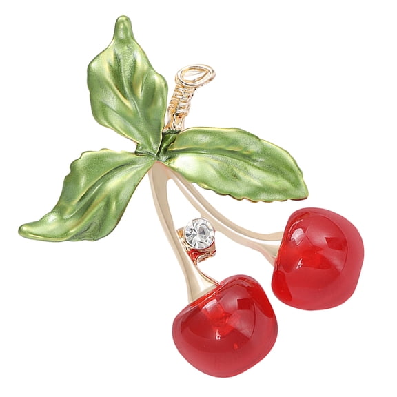 Mobutofu Fashion Red Cherry Lapel Pin with Rhinestone Detail Sturdy Alloy Brooch