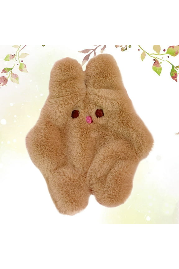 Cute Change Purse Rabbit Shape Plush Khaki Money Bag with Zipper for Travel Shopping 1Pc 6.5x4.9in