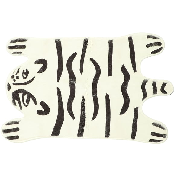 Mobutofu White Flocking Tiger Shape Bath Mat Non Slip Waterproof for Home Bathroom Hallway