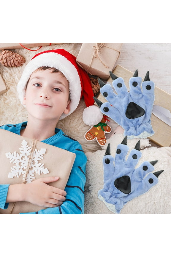 Dinosaur Claw Gloves 1 Pair Blue Plush Cartoon Style For Adults Warmth Retention And Role Playing