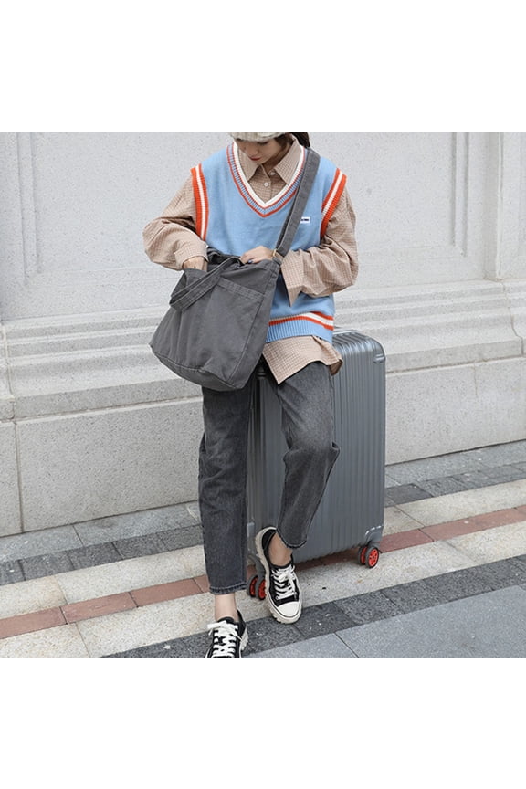 Dual Use Canvas Tote and Shoulder Bag Grey Large Capacity Lightweight Messenger