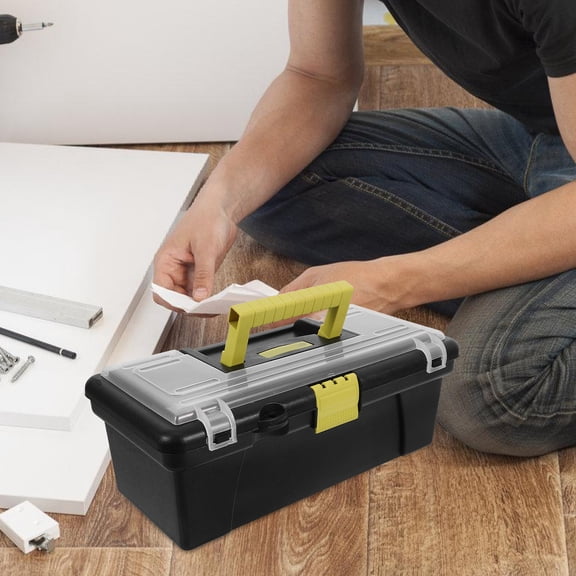 Mobutofu Large Capacity Portable Plastic Toolbox with Removable Tray, Lightweight Storage Organizer for Home, Workshop, and Tools