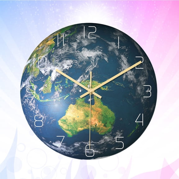Mobutofu Battery Powered Earth Shape Wall Clock Night Light Silent Decor for Living Room Bedroom Kitchen