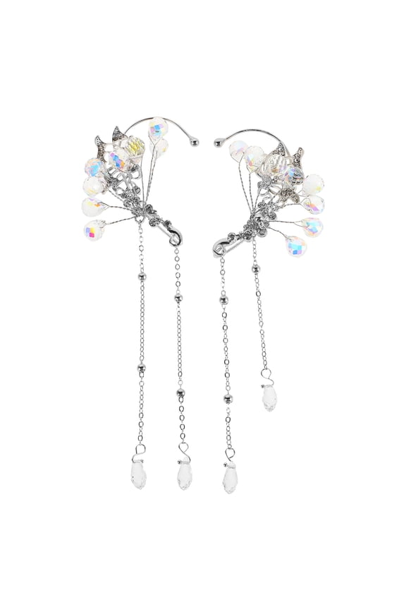Multi Color Rhinestone Ear Cuffs Butterfly Chain Earrings Jewelry