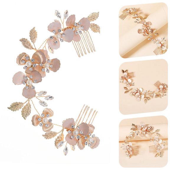 Mobutofu Golden Bridal Hair Comb and Hairband, Copper Wedding Hair Accessory for Brides and Special Occasions