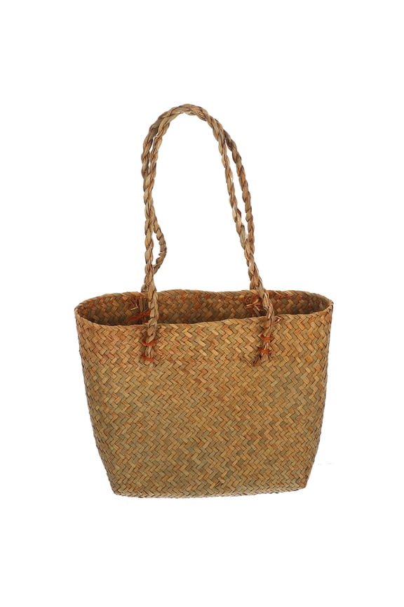 Casual Yellow Straw Bag Handmade Rattan Shoulder Bag Large Capacity Tote