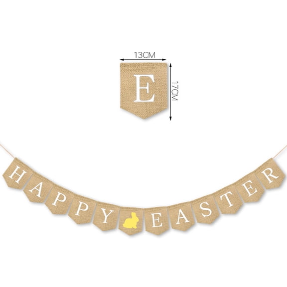 Mobutofu Happy Easter Banner Yellow Burlap Rabbit Sign Easter Bunting Garland for Decoration